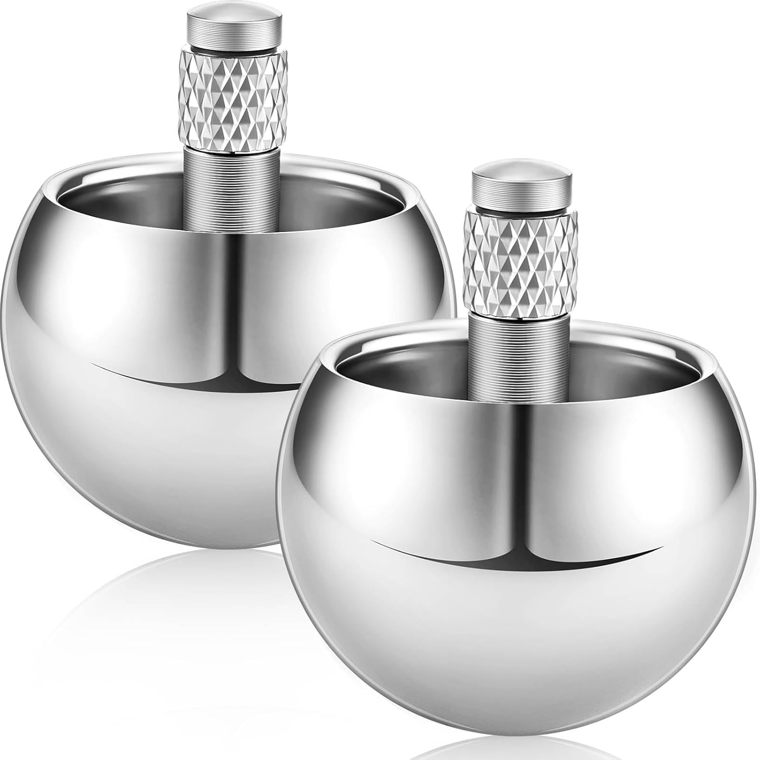 Skylety 2-piece metal spinning top set featuring aluminum and stainless steel gyroscopes with flip-over design.