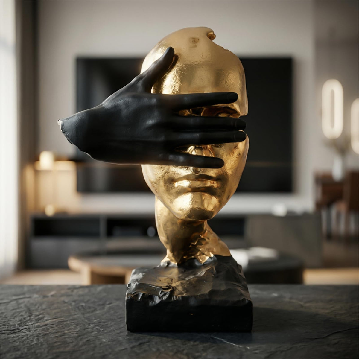 See No Evil Gold Resin Bust Sculpture Desk Shelf Decor - Zhao Xiang Official Imagery - 3