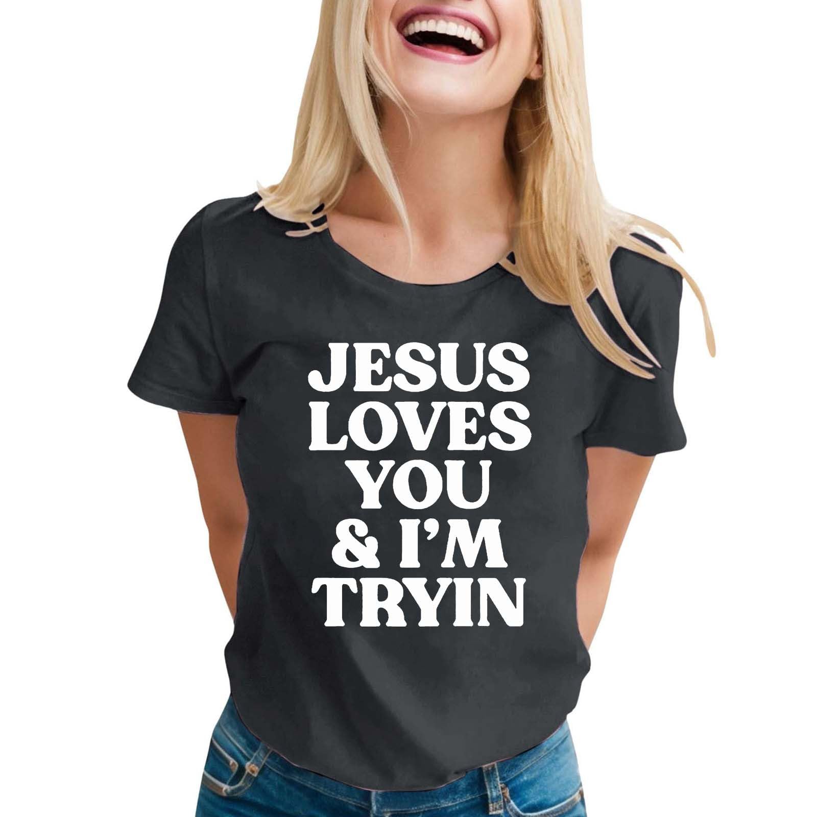 Womens T-Shirt Short Sleeve Cute Print Tees Tops Crew Neck Loose - Generic