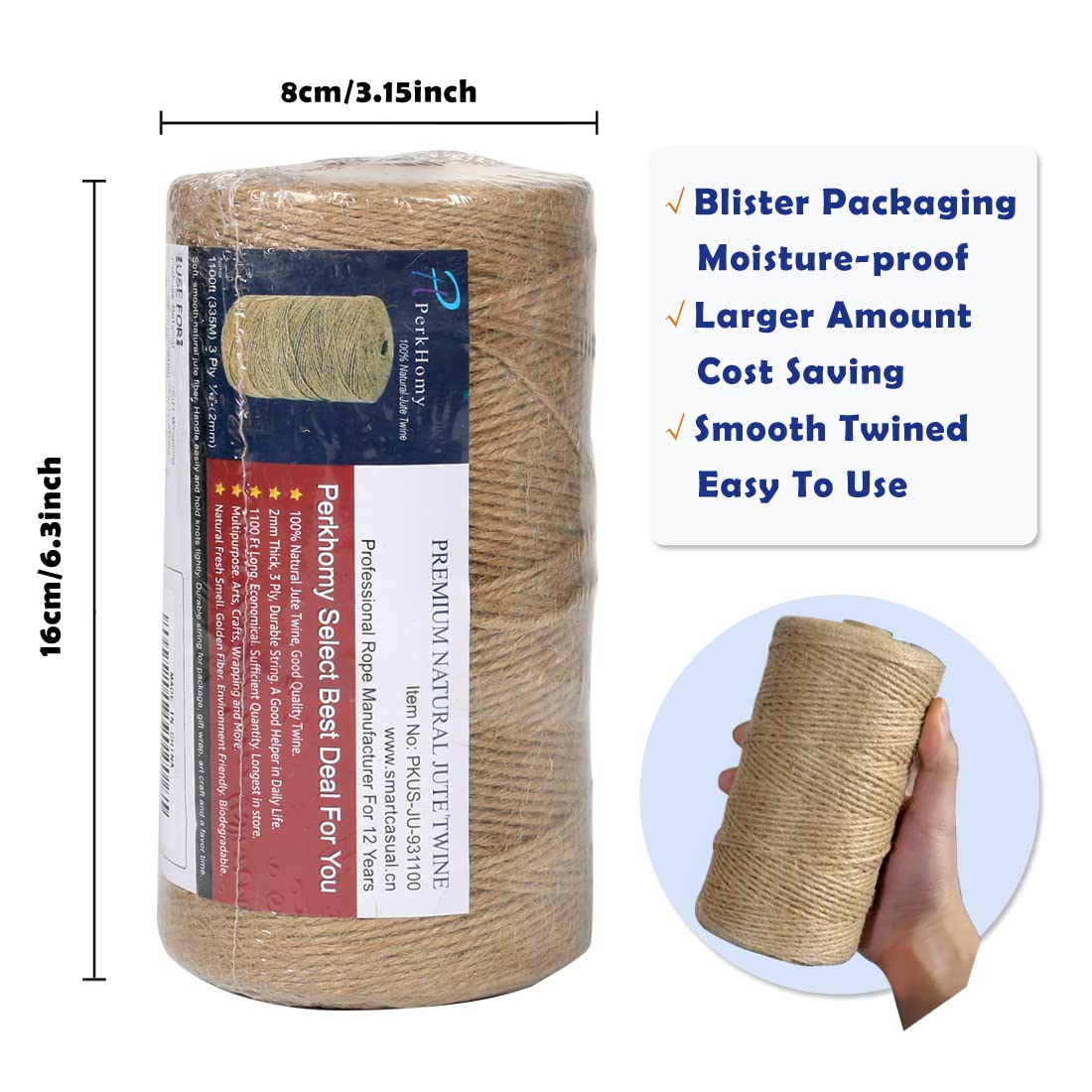 SMART&CASUAL 2mm Natural Jute Twine String Thin for Craft Plant G - SMART&CASUAL Official Product View 3