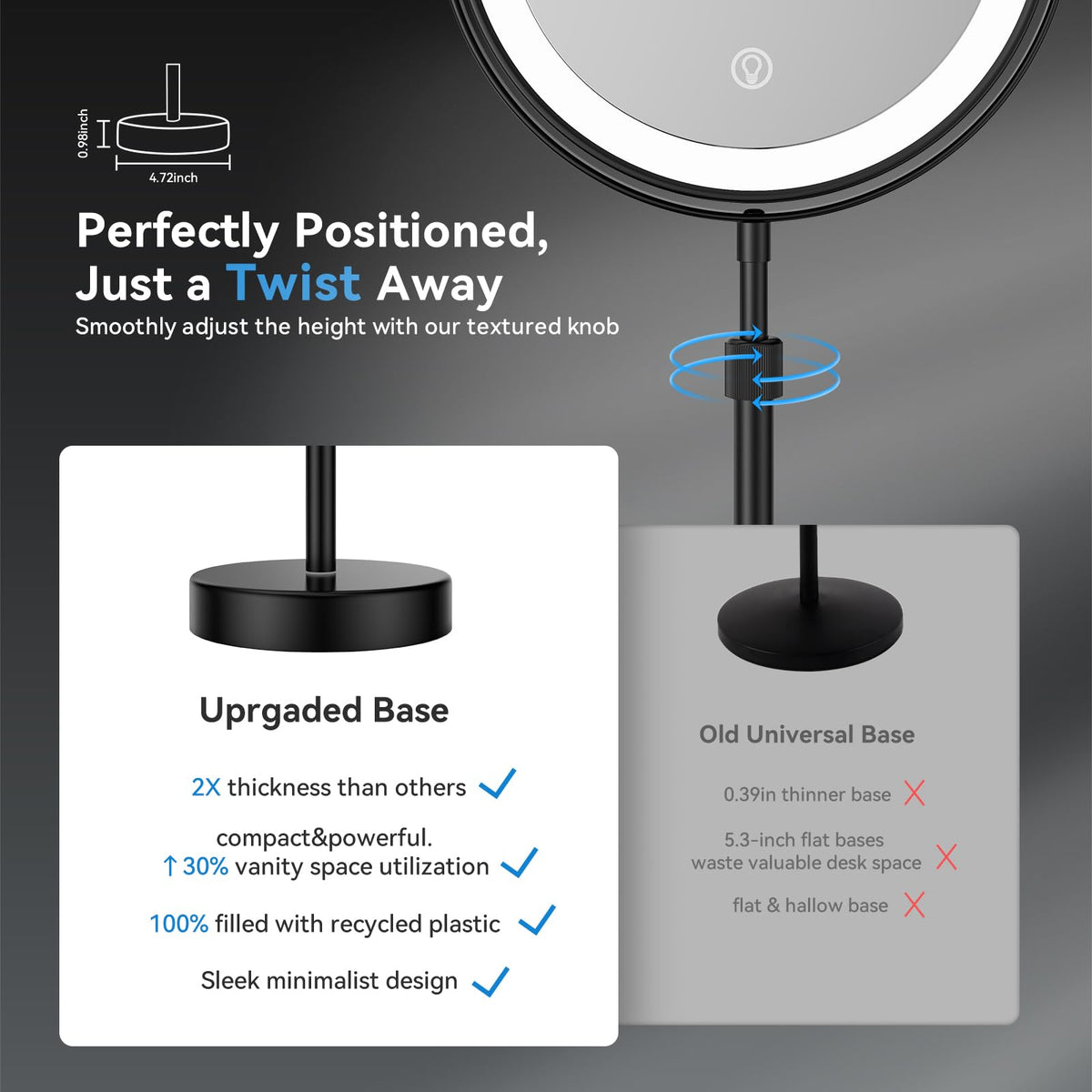 Nicesail LED Lighted Makeup Mirror Tabletop Black 8 Inch 10X - Nicesail Official Imagery - 5