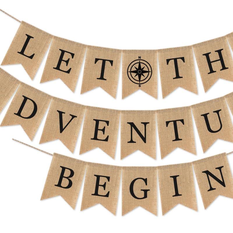 SWYOUN Burlap Let the Adventure Begin Banner Adventure Awaits - Product Imagery