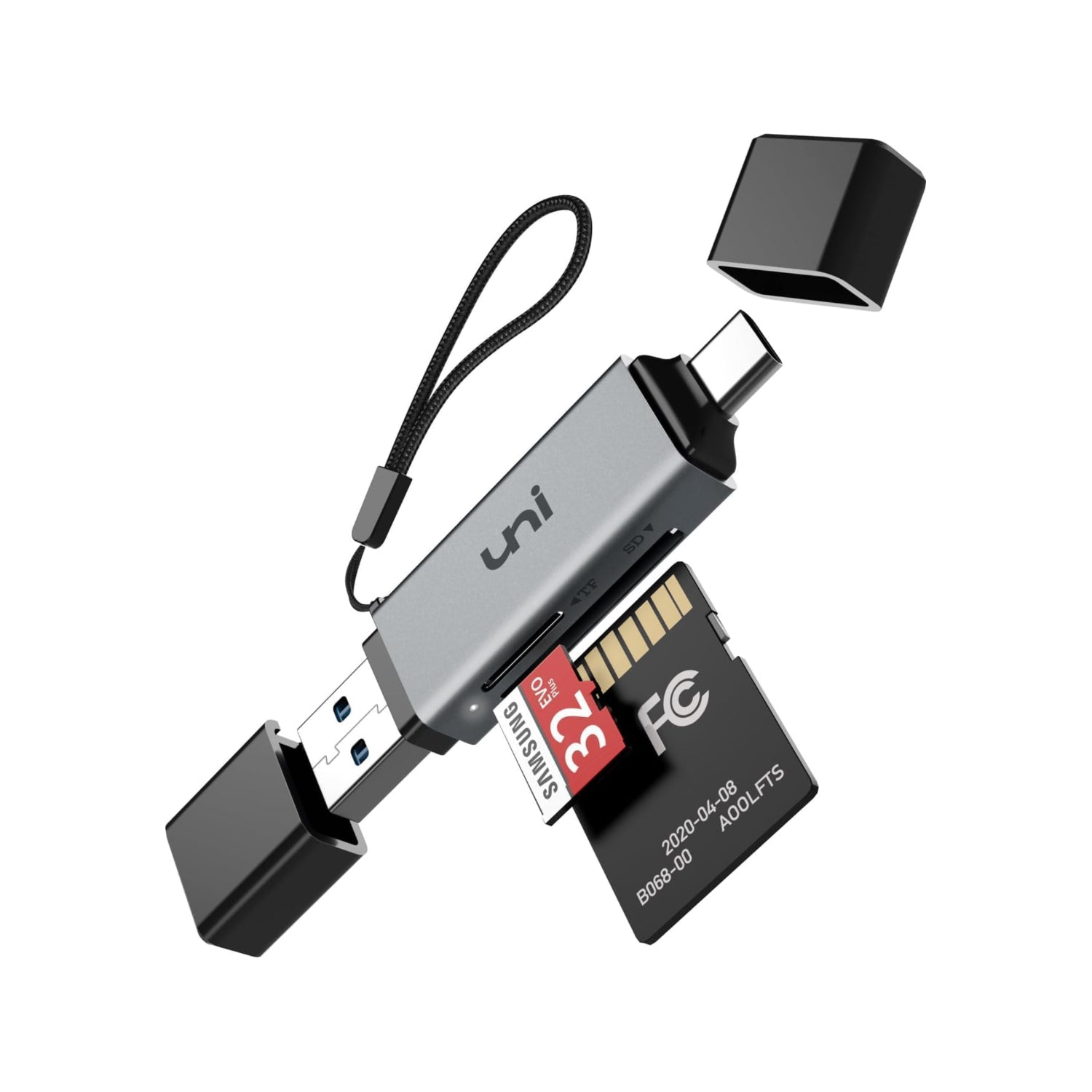 uni high-speed USB C to Micro SD card reader with dual slots, USB 3.0 adapter for quick data transfer