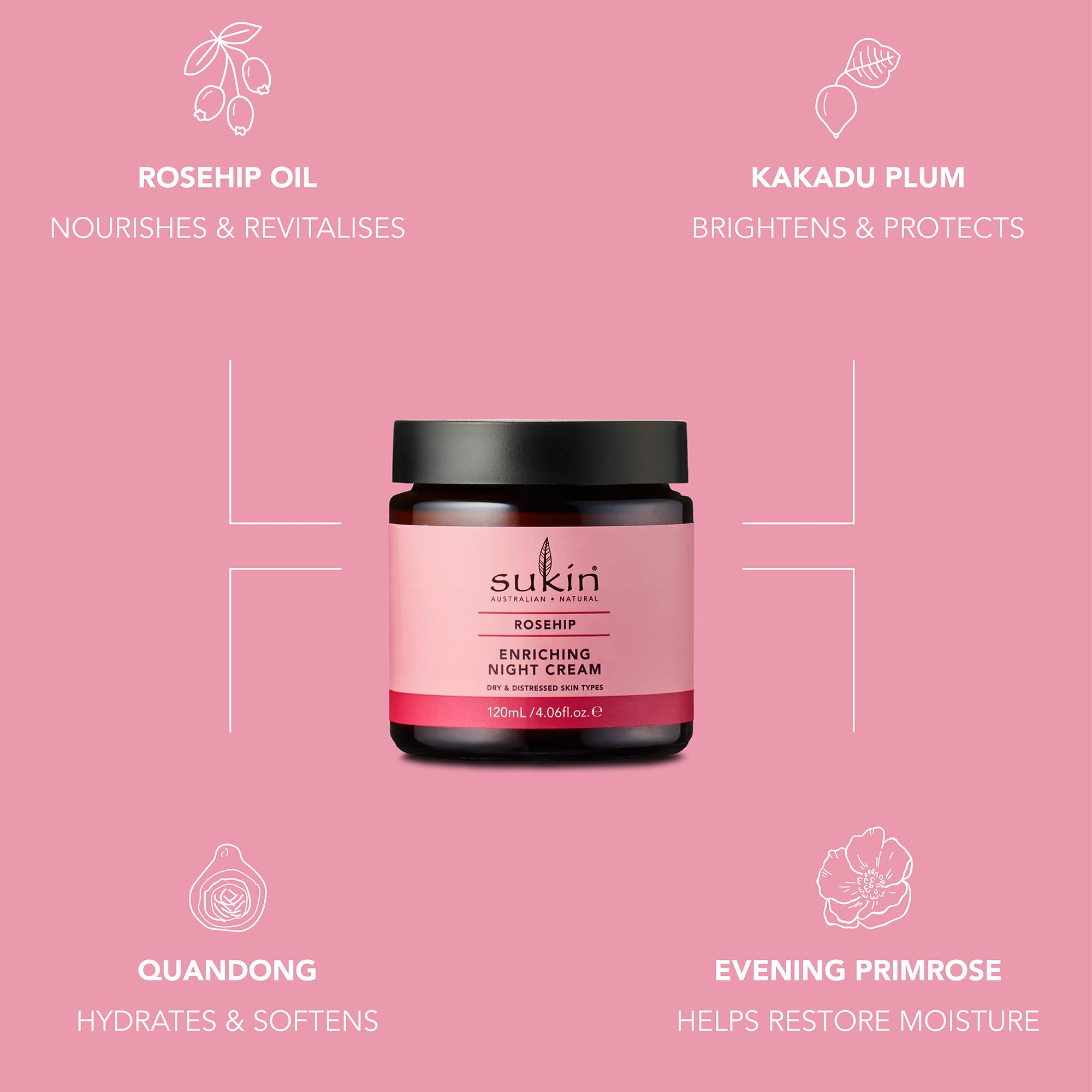 sukin Rosehip Enriching Night Cream for Women - 4.06 oz Cream