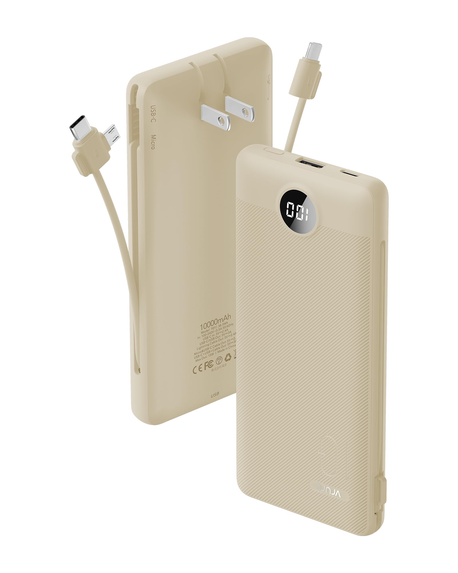 VRURC Portable Charger Built-in Cables and AC Wall Plug, USB C Po by VRURC - Angle View 9