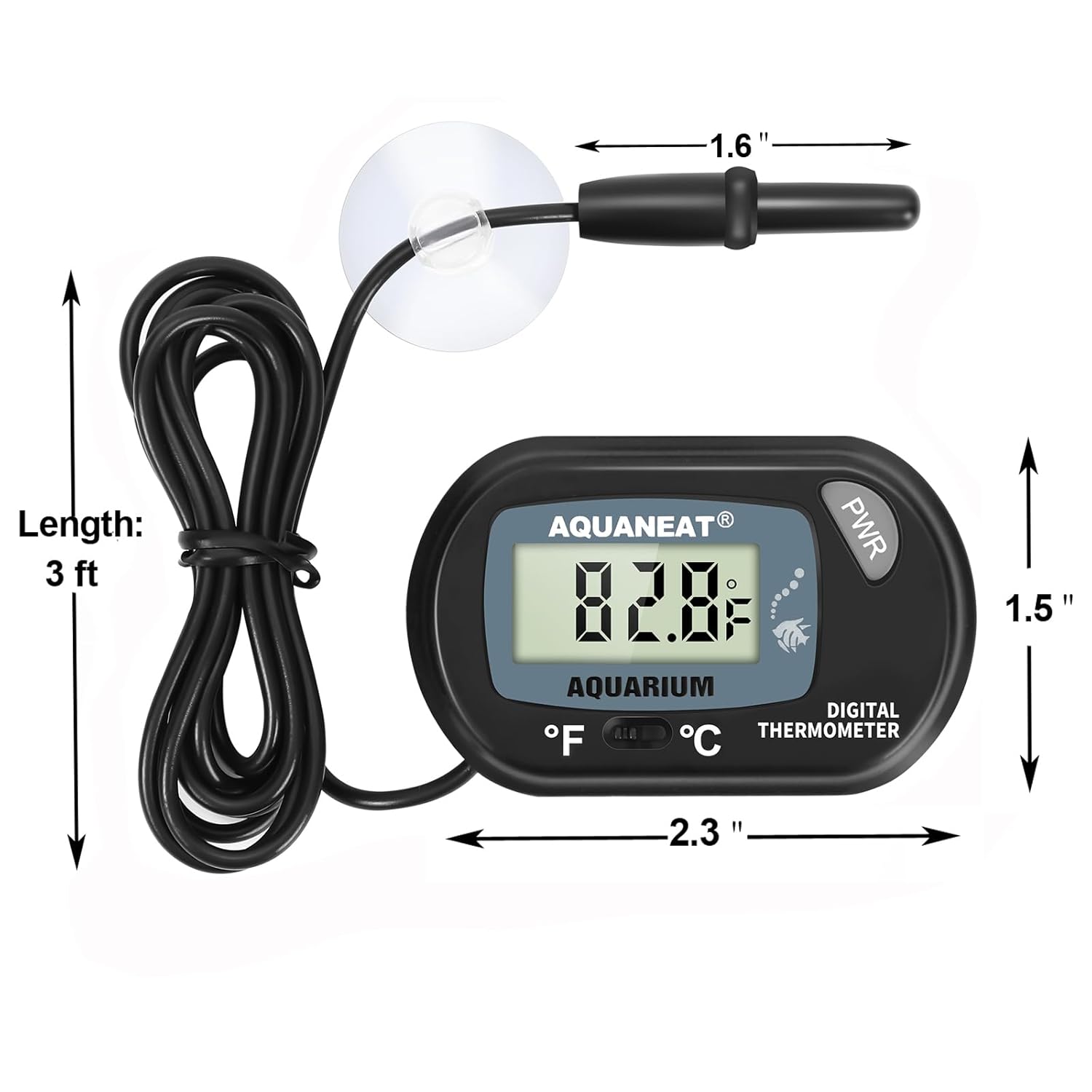 AQUANEAT 2-pack aquarium thermometers with clear digital displays for fish tanks, measuring water temperature accurately.