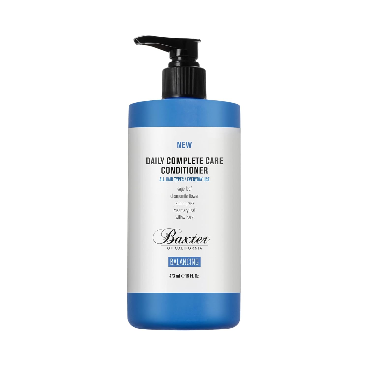 Baxter of California Daily Complete Care Conditioner in a 16-ounce bottle, shown with the product label and packaging.