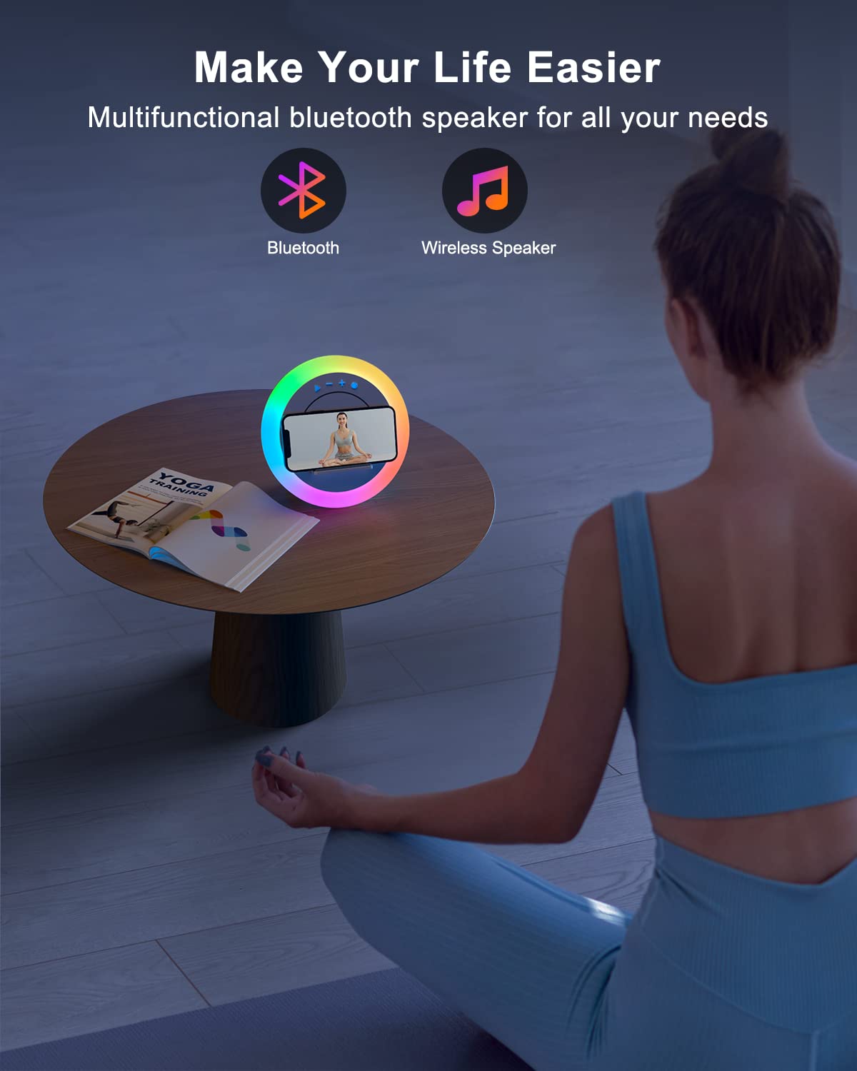 Swarmir Bluetooth Speaker with Lights, Wireless Charging Speaker, by Swarmir - Angle View 5