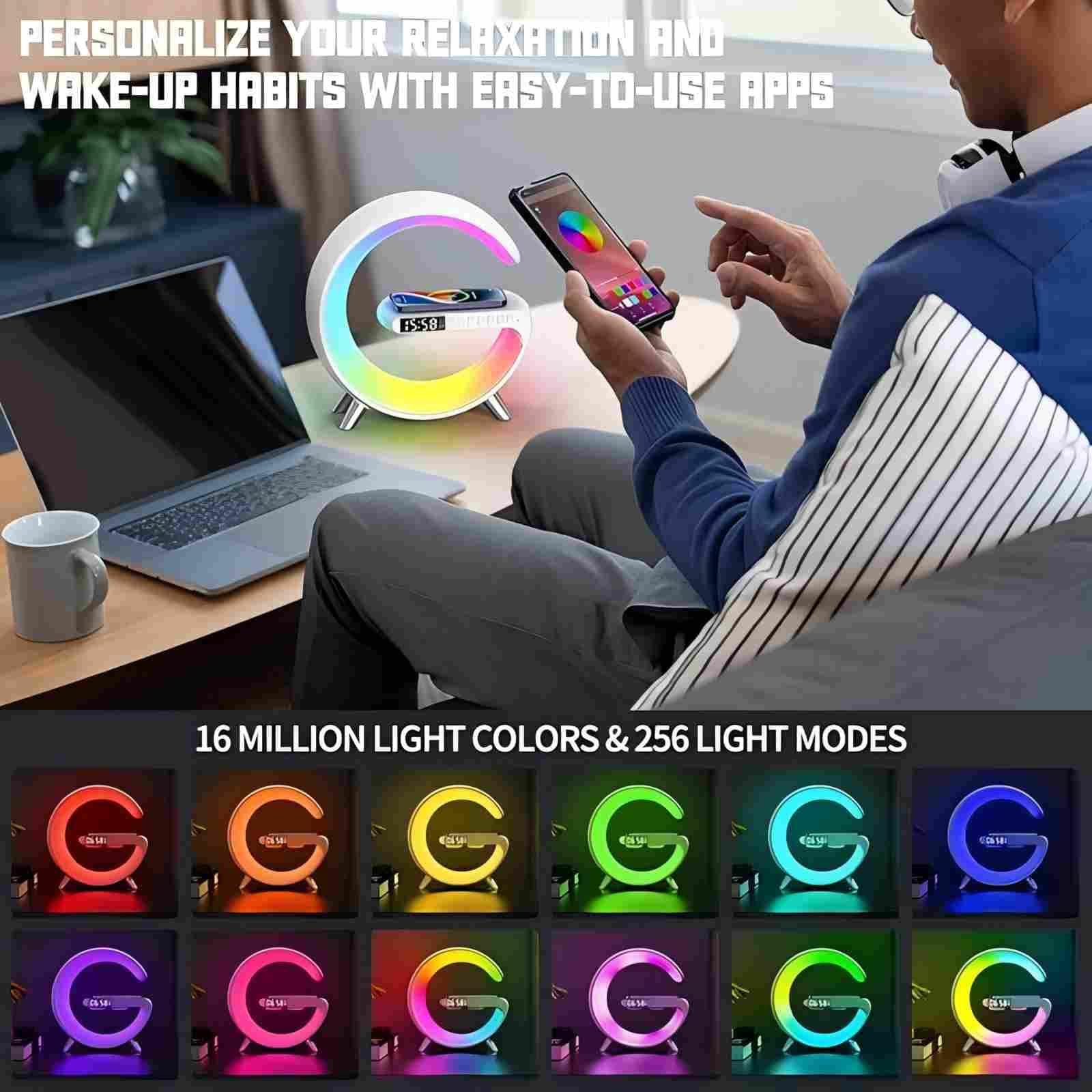 ZORAST BKDRL Bluetooth Speaker Lamp with Wireless Charger, RGB Night Light, Alar - ZORAST Official Product View 3