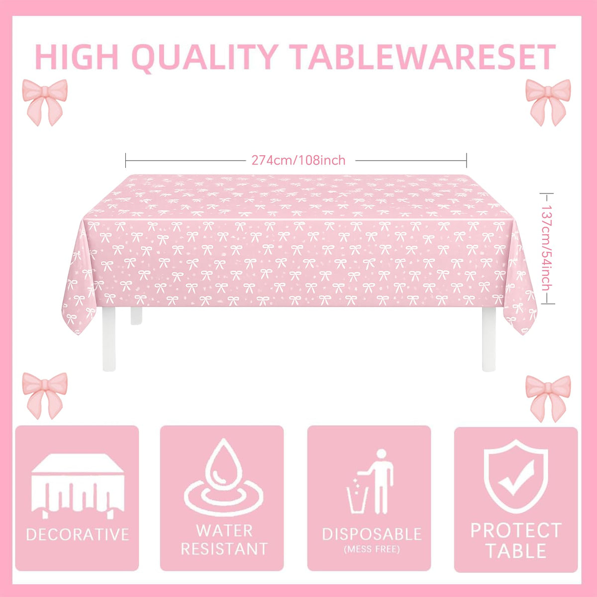 219Pcs Pink Bow Birthday Decorations Coquette Tableware Set - UBGKCJSJ Official Imagery - 4
