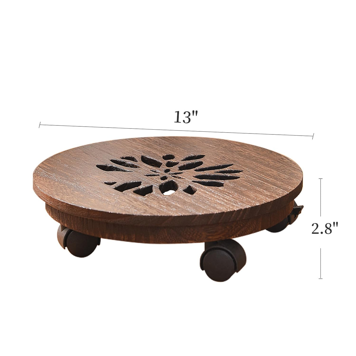 Wooden Plant Stand with Wheels Rolling Planter Caddy Heavy - GZQWDC Official Imagery - 4