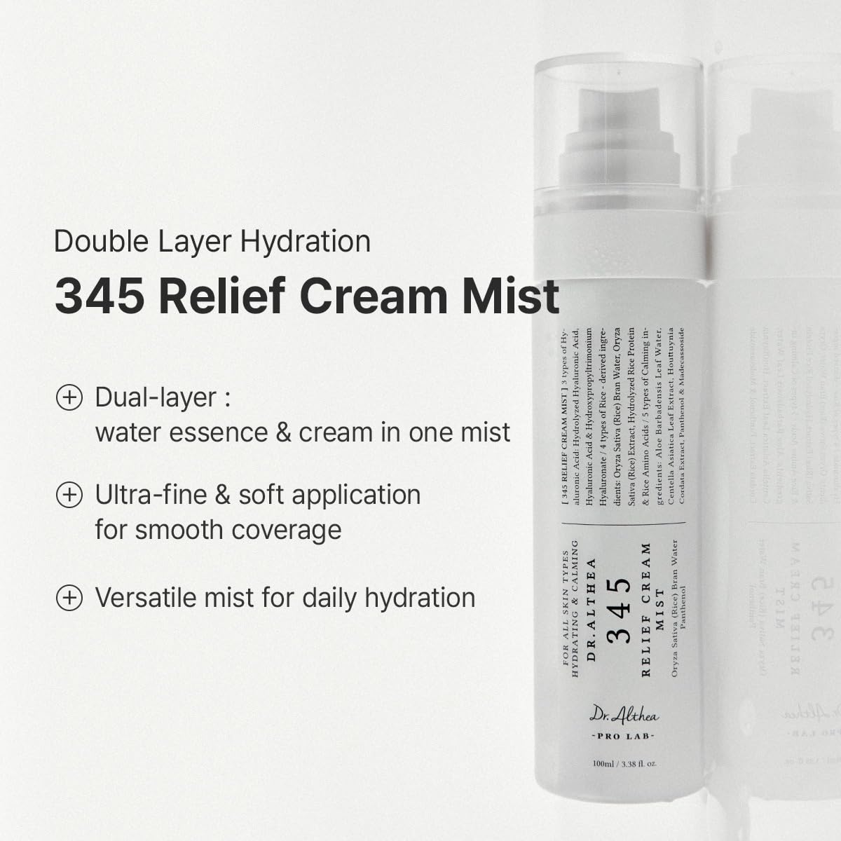 Dr.Althea 345 Relief Cream and Mist Duo set, Korean skin care products with soothing and hydrating formulas, shown in the image.