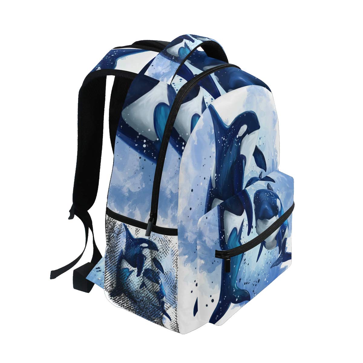 AUUXVA kids backpack featuring a colorful killer whale design, large waterproof school shoulder bag for students and teens.