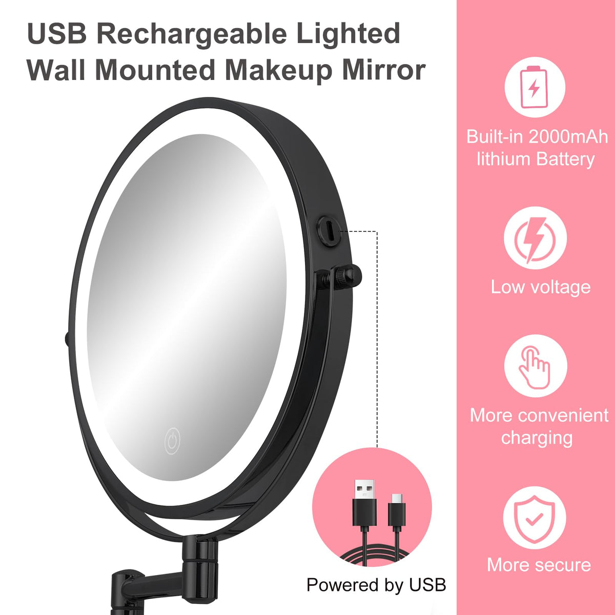 8 Wall Mounted Magnifying Mirror LED Lighted Vanity Mirror - FFowcye Official Imagery - 6