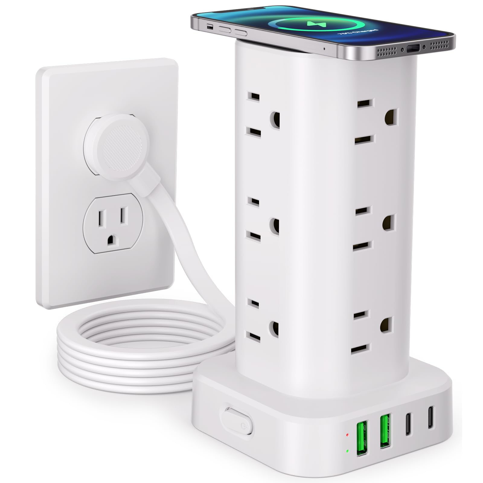 UWIWUTEI 6FT Power Strip Tower with Wireless Charger,Surge Protec - UWIWUTEI Official Product View 1