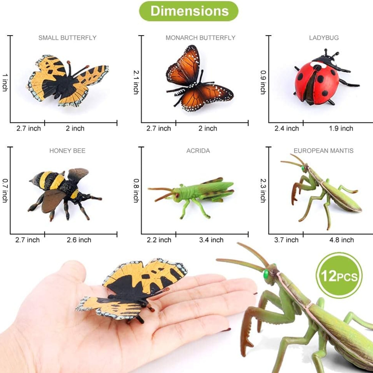 Set of 12 Volnau bug toy figurines featuring colorful insect and animal designs for kids and toddlers.