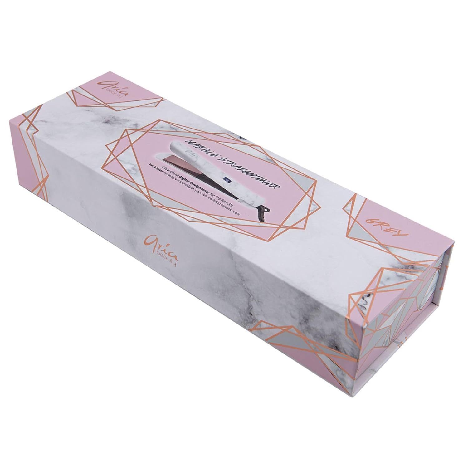 Aria Beauty 1-inch infrared marble digital flat iron straightener with sleek design and digital temperature controls.