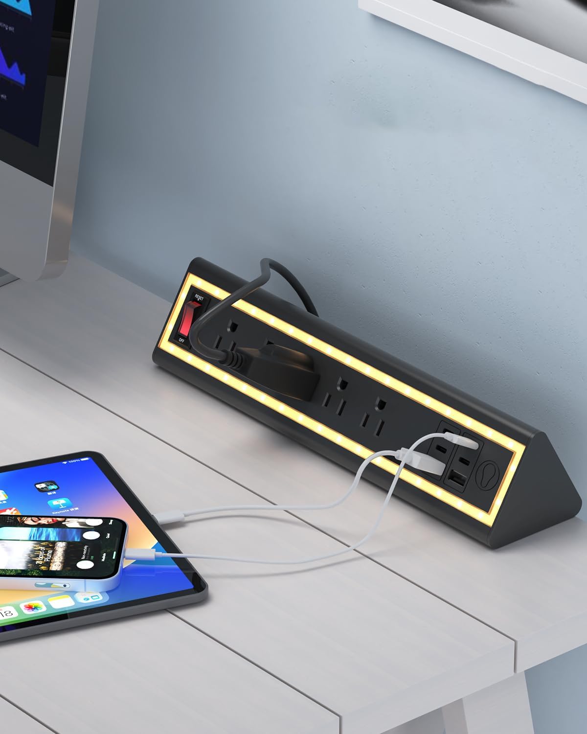Desk Clamp Power Strip with Nightlight 40W Fast Charging 6FT - NYYTGE Official Imagery - 4