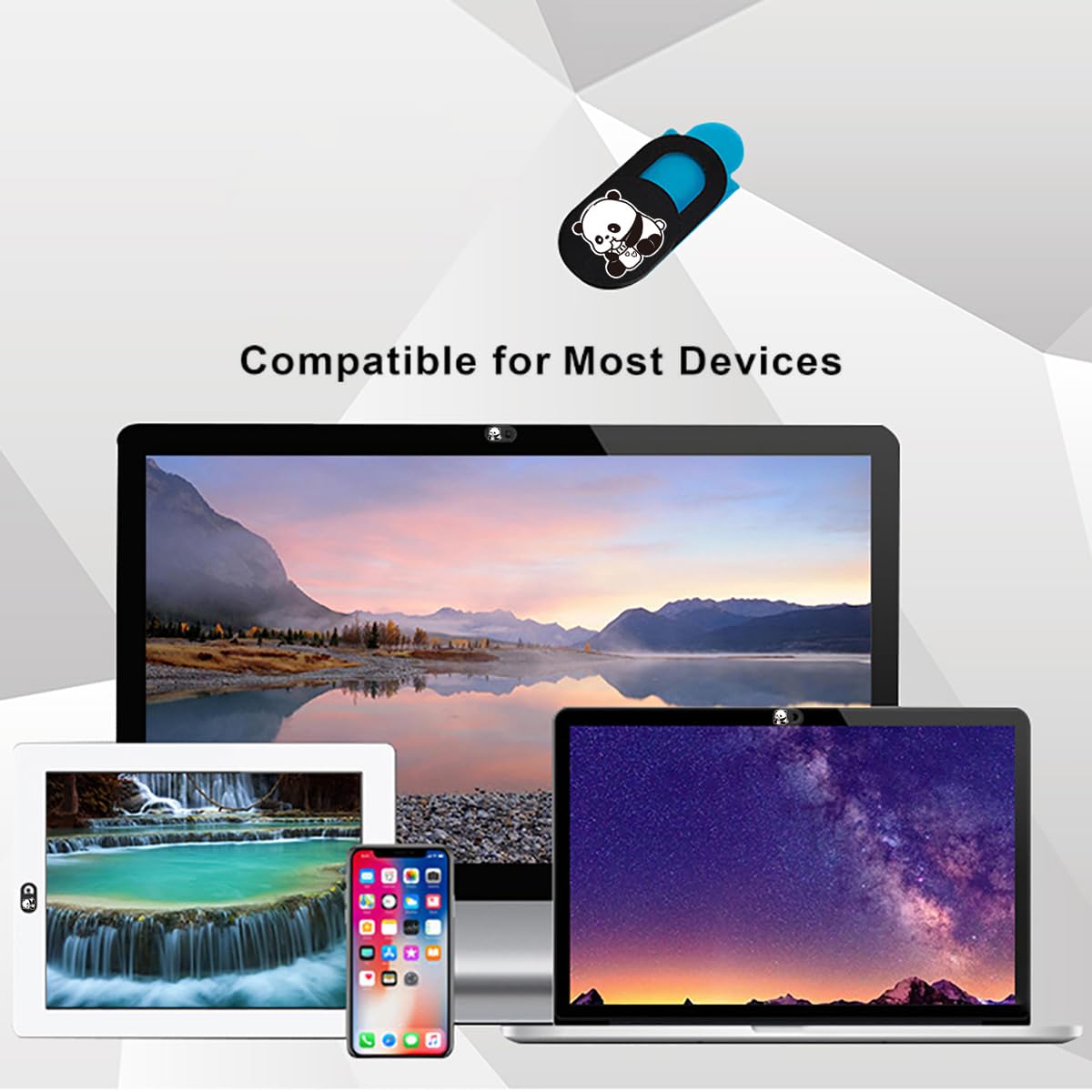 SIREG Webcam Cover Ultra Thin - Web Camera Cover fits Laptop,Tablet,PC,Computer, Smartphone, Protect Your Privacy and Security,Strong Adhesive (Panda-Black & 3 Pack)