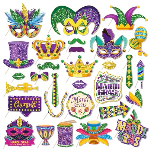 SWYOUN 30PCS Mardi Gras Photo Booth Props Party Favor Kit - Product Imagery