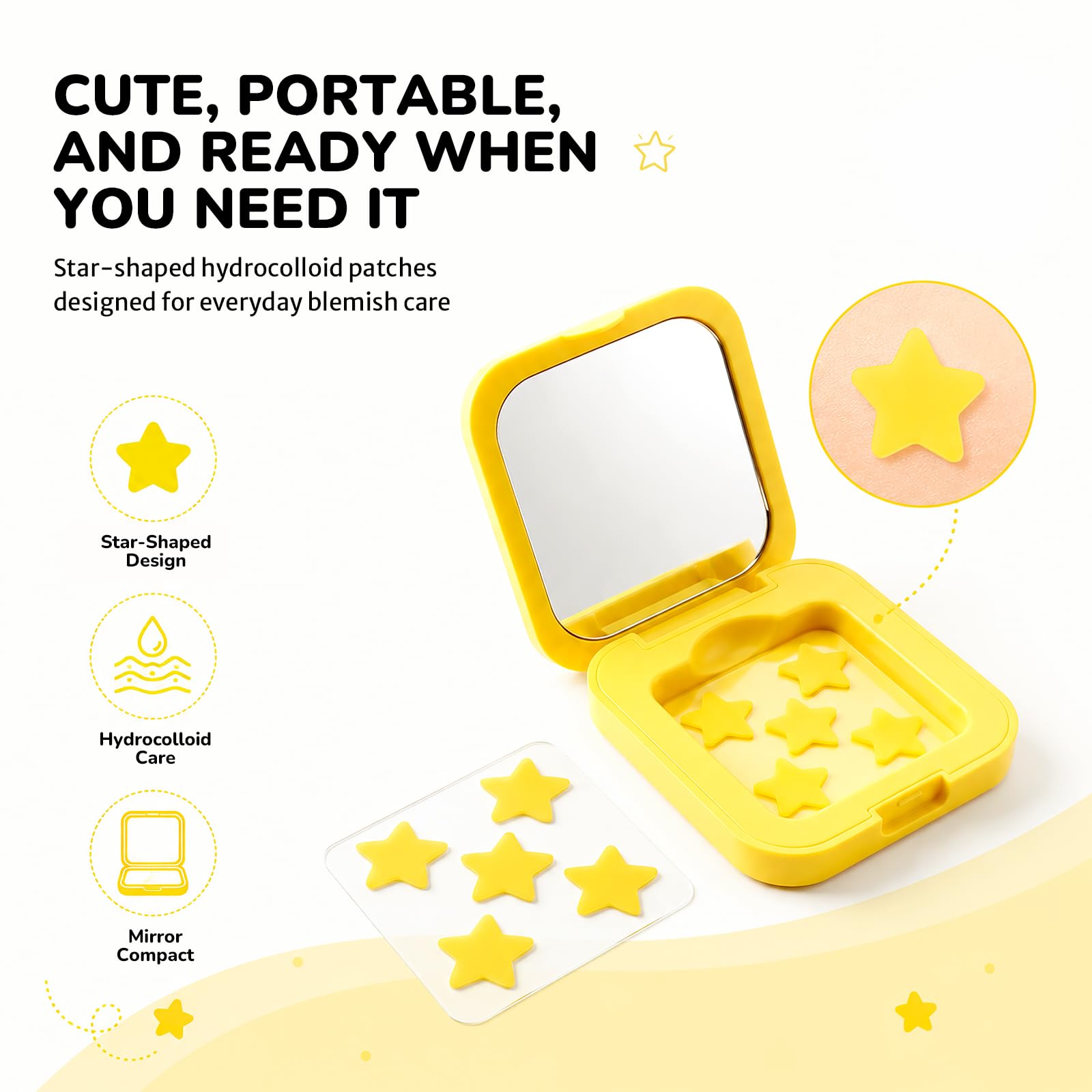 Star Pimple Patches with Yellow Mirror Compact, Hydrocolloid - Vosteovip