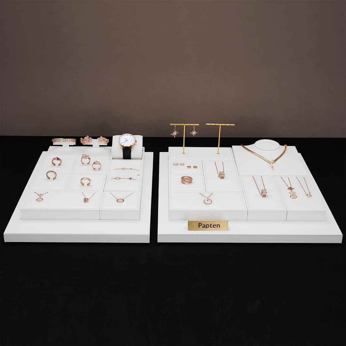 White PU Leather 2 Slot Necklace Display Stand - Papten Official Imagery - 8