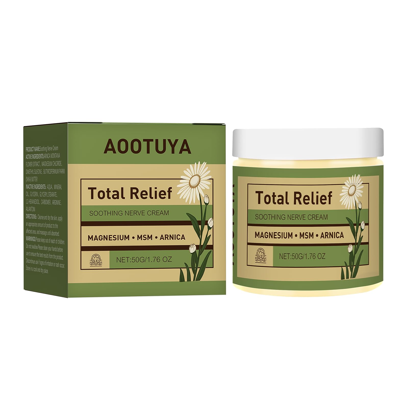 AOOTUYA Total Relief Gentle Magnesium Cream with MSM and Arnica, Fast-Absorbing, for Comfortable Nerves and Daily Comfort, 4 Fl Oz