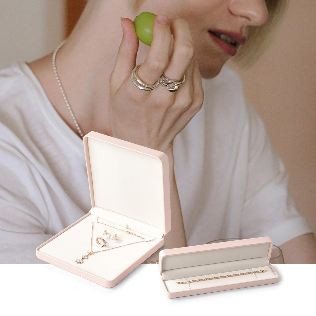 Oirlv Leather Jewelry Set Box Big Necklace Ring Storage Case - Oirlv Official Imagery - 3