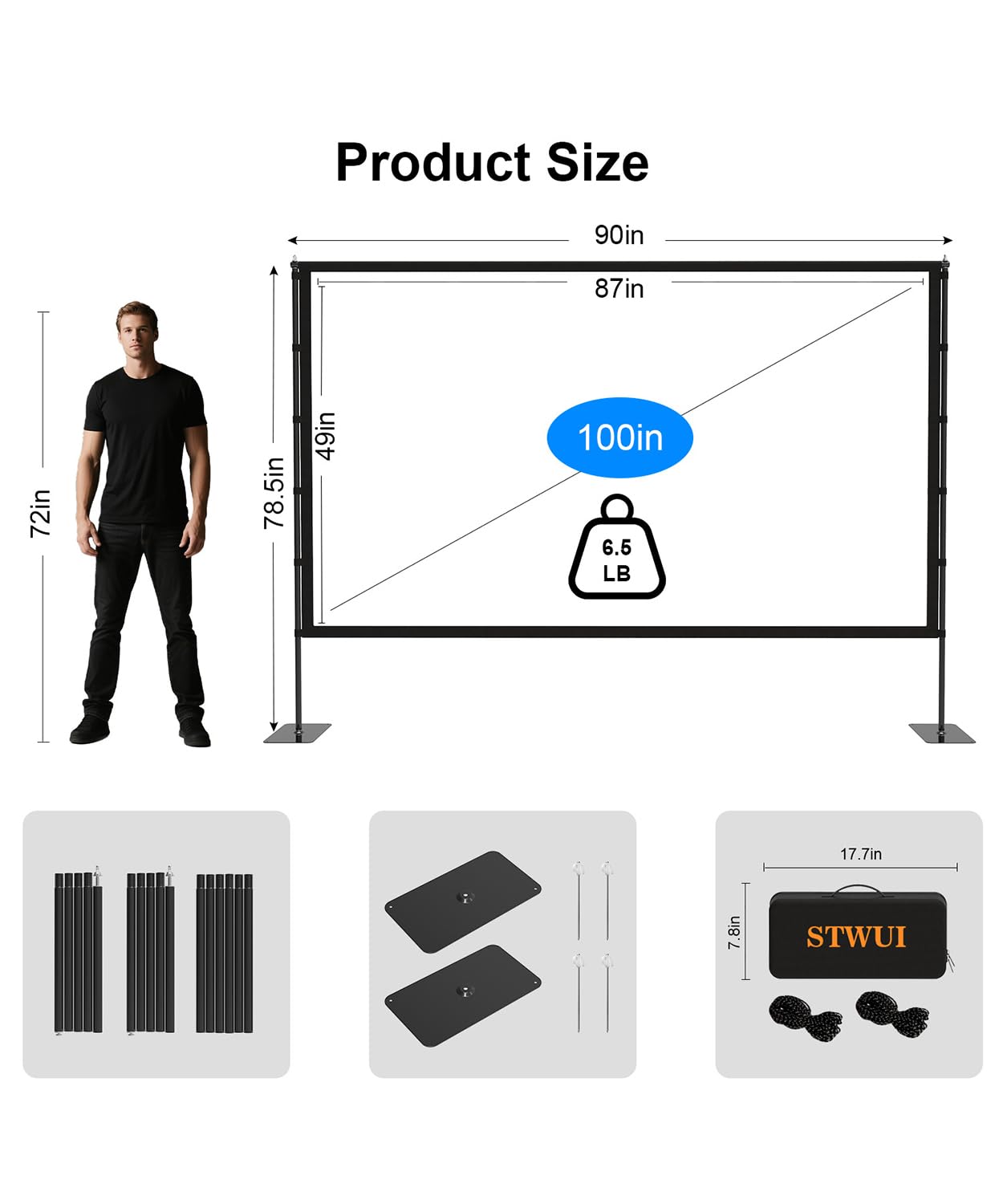 STWUI Projector Screen with Stand - 100 Inch Outdoor Projector Sc - STWUI Official Product View 8