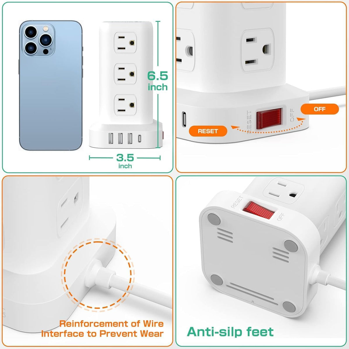 6 5Ft Power Strip Tower with 12 Widely Outlets 4 USB Ports - SMALLRT Official Imagery - 6