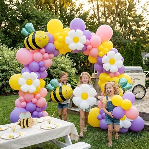 Bee Balloon Garland Arch Kit 129Pcs Pink Purple Yellow Balloons - Product Imagery