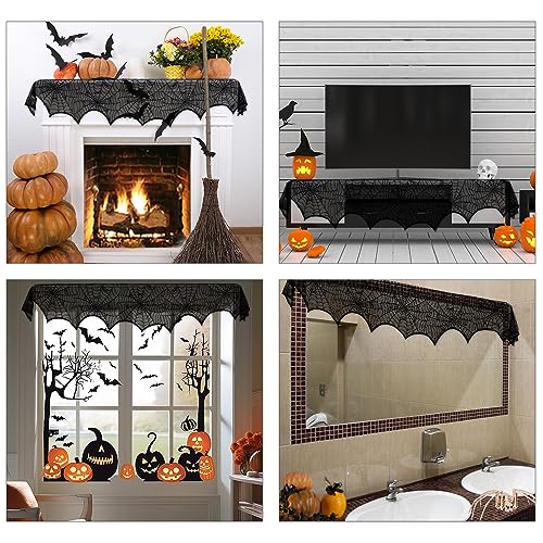 Halloween Decoration Black Lace Spiderweb Fireplace Mantle Scarf - Product Imagery