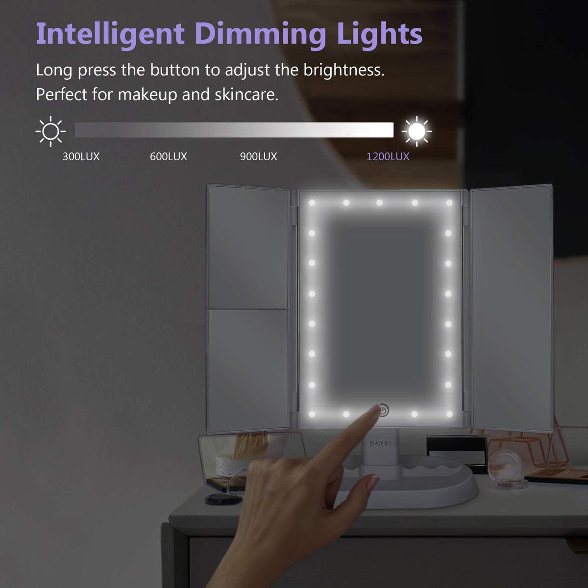 Trifold Lighted Vanity Makeup Mirror with 21 LEDs Lights 1x - deweisn Official Imagery - 7