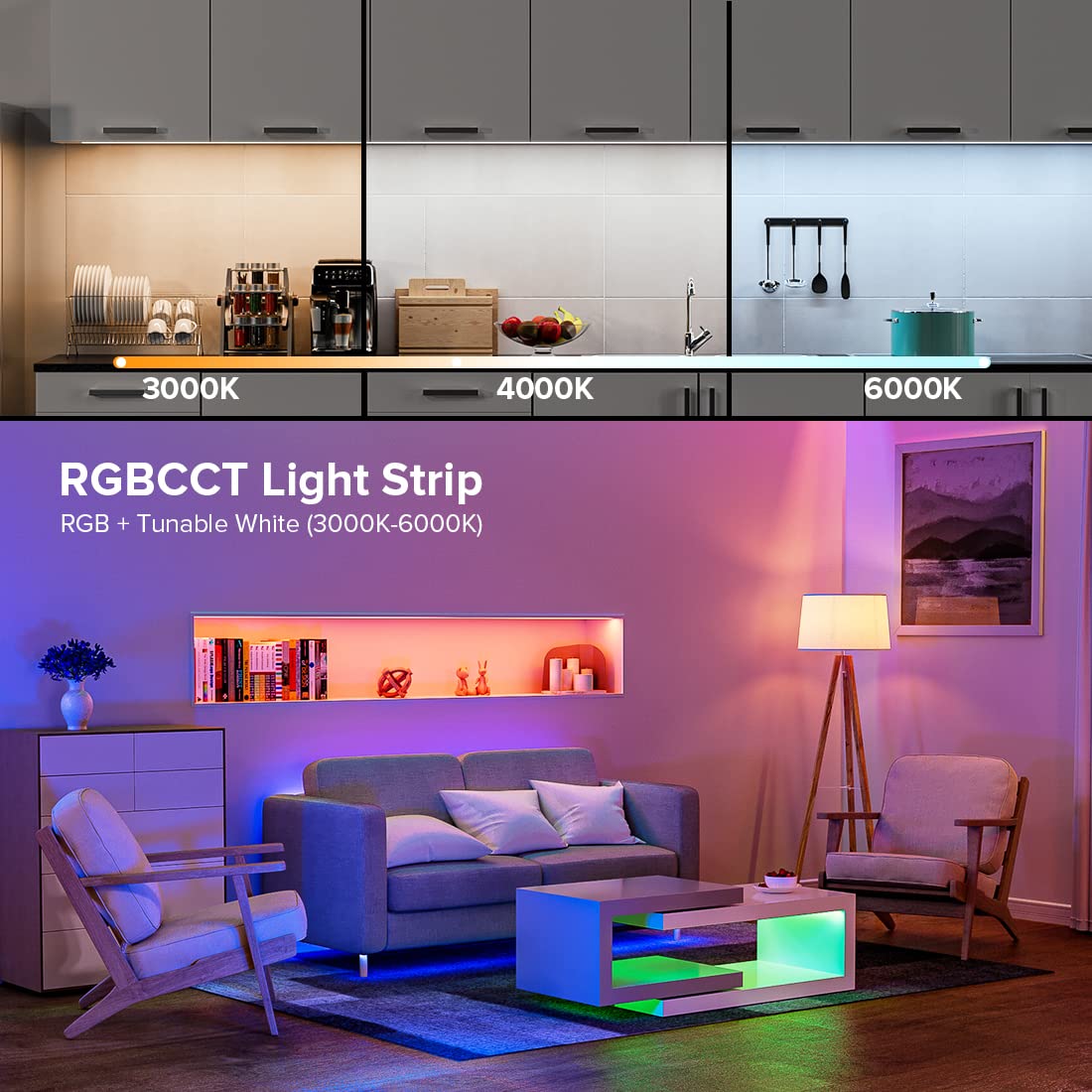 BTF LIGHTING 9 8FT RGBCCT COB LED Strip Light Kit DC24V - BTF-LIGHTING Official Imagery - 8