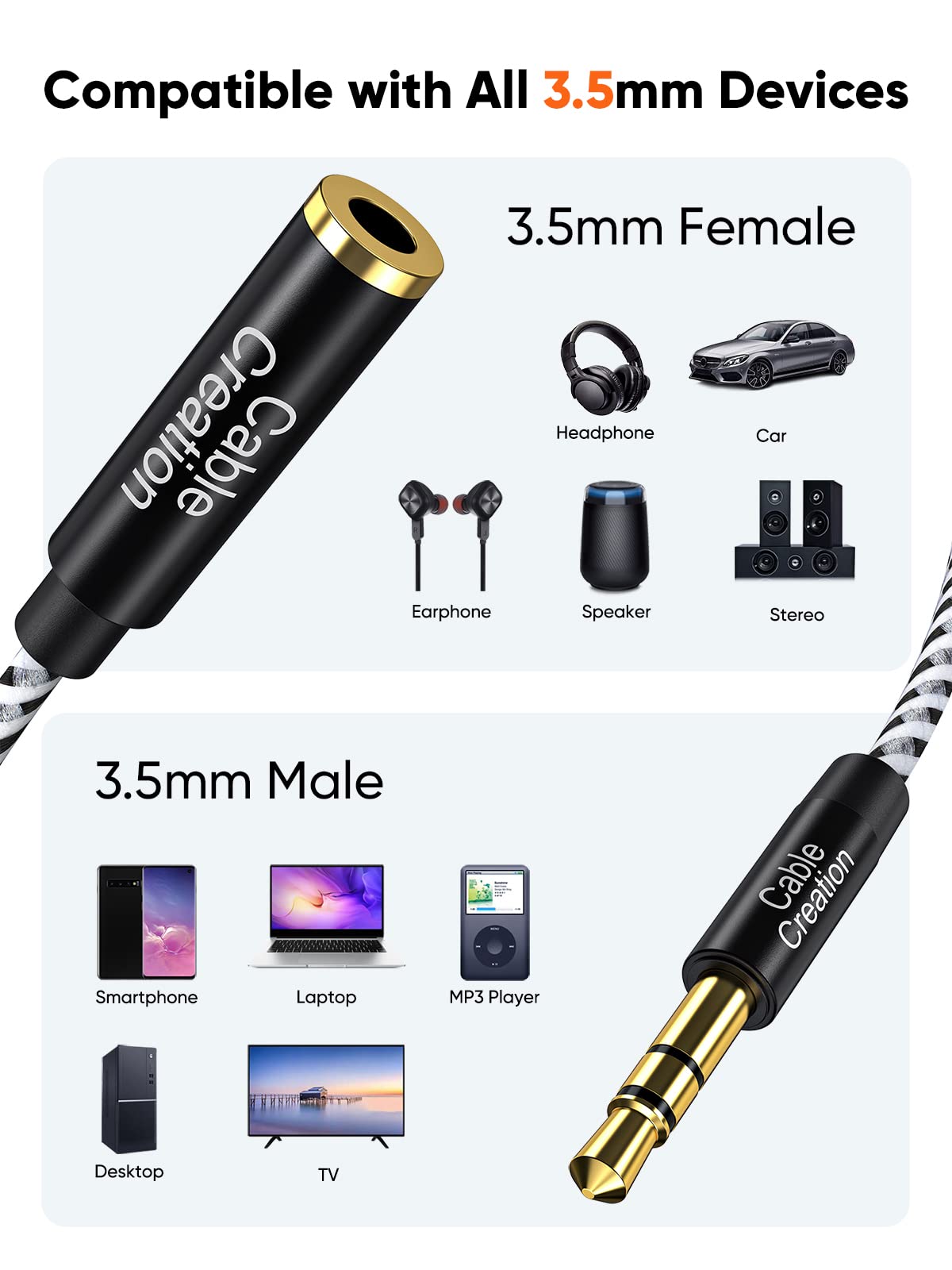 3.5mm Headphone Extension Cable, CableCreation 3.5mm Male to Fema by CableCreation - Angle View 6
