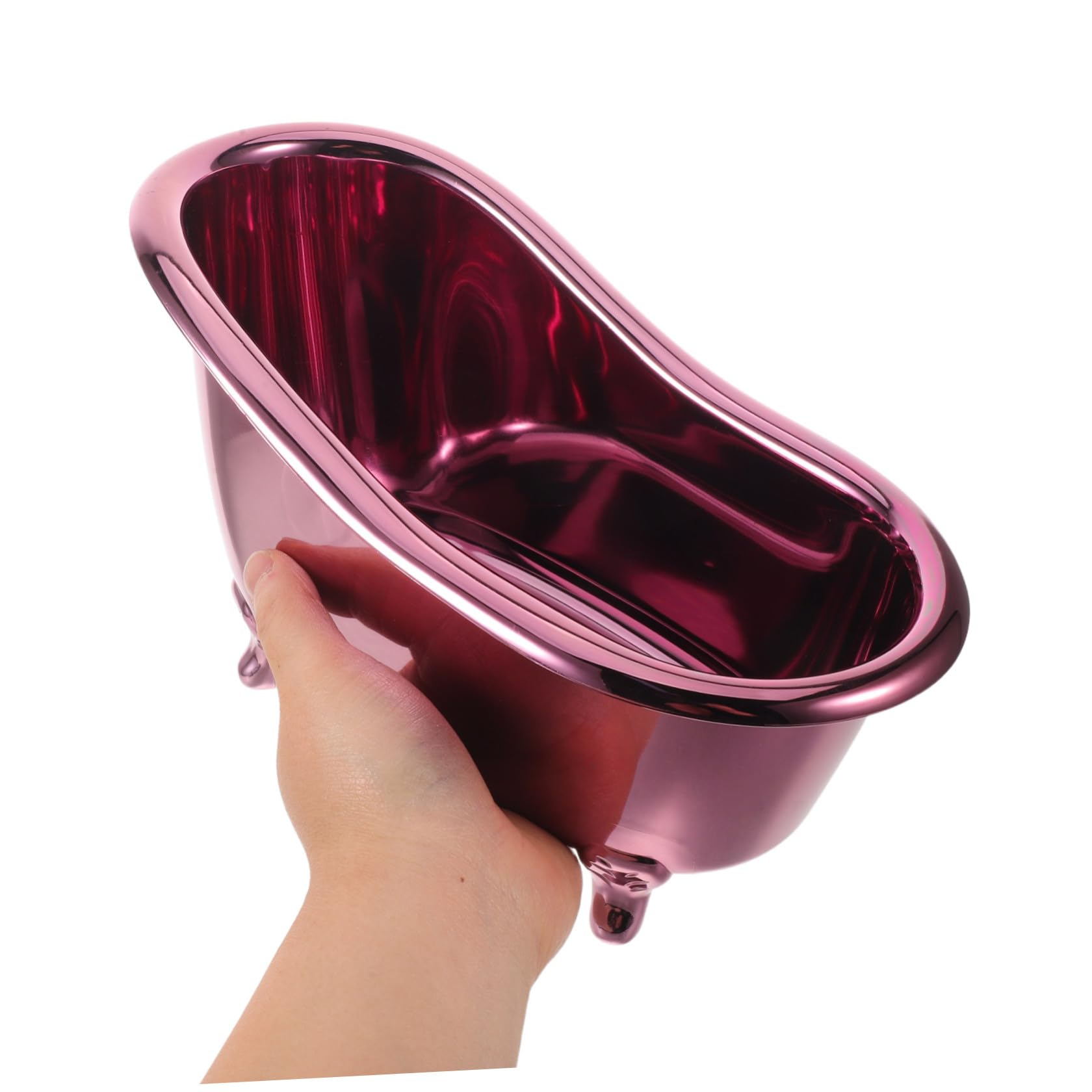 ULTECHNOVO Mini Bathtub Cosmetic Storage Organizer Box, Metal Purple 25x13x15cm, Desktop Makeup Display Stand for Skincare and Nail Polish, Bathroom Counter Sundry Storage Holder