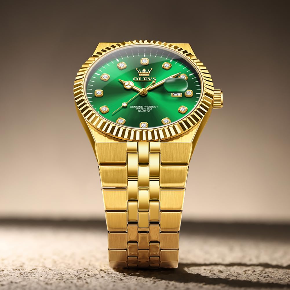 OLEVS Men's Green Two-Tone Diamond Luxury Dress Watch