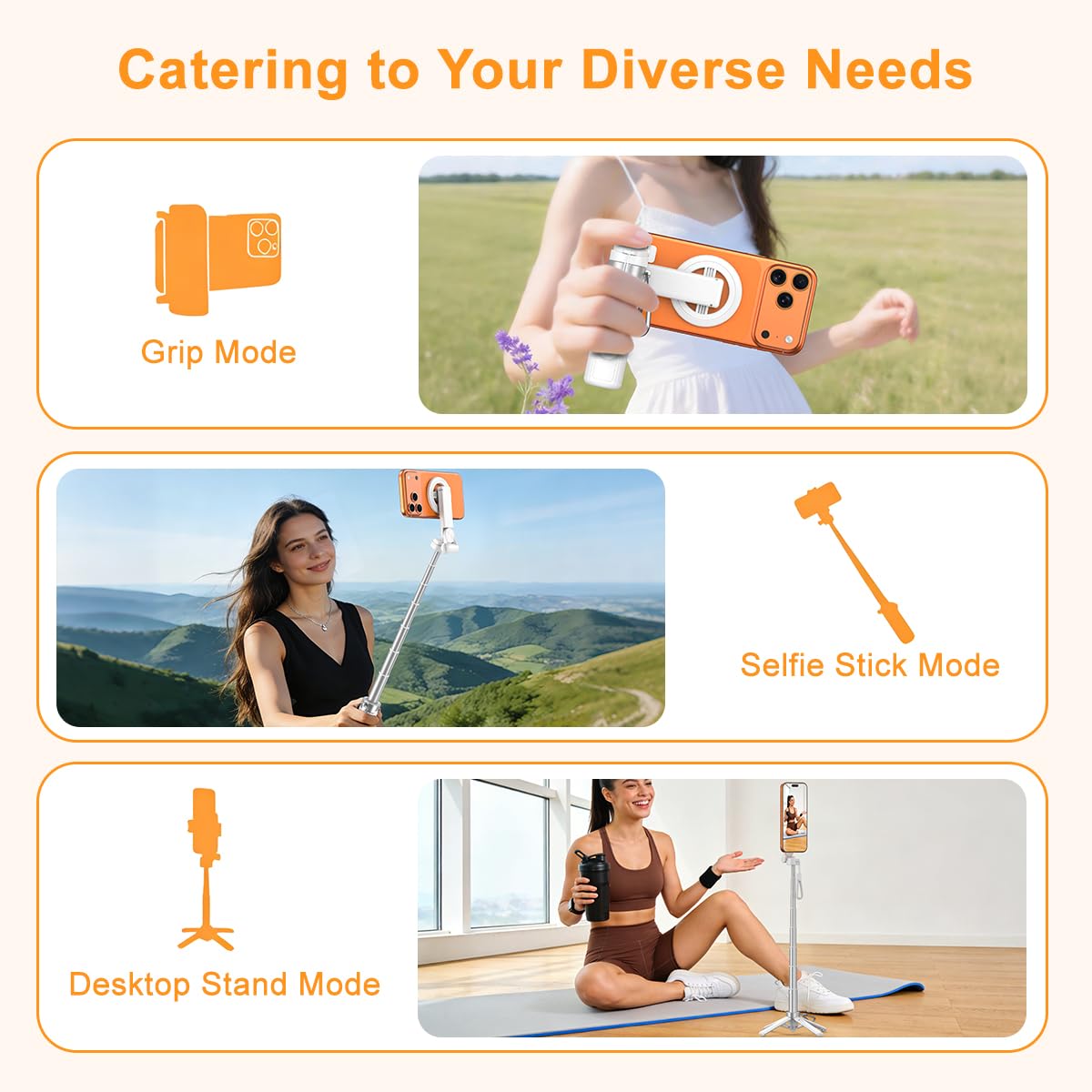 Upgrated 5 in 1 Magnetic Selfie Stick with Remote for Cell - XO Official Imagery - 5