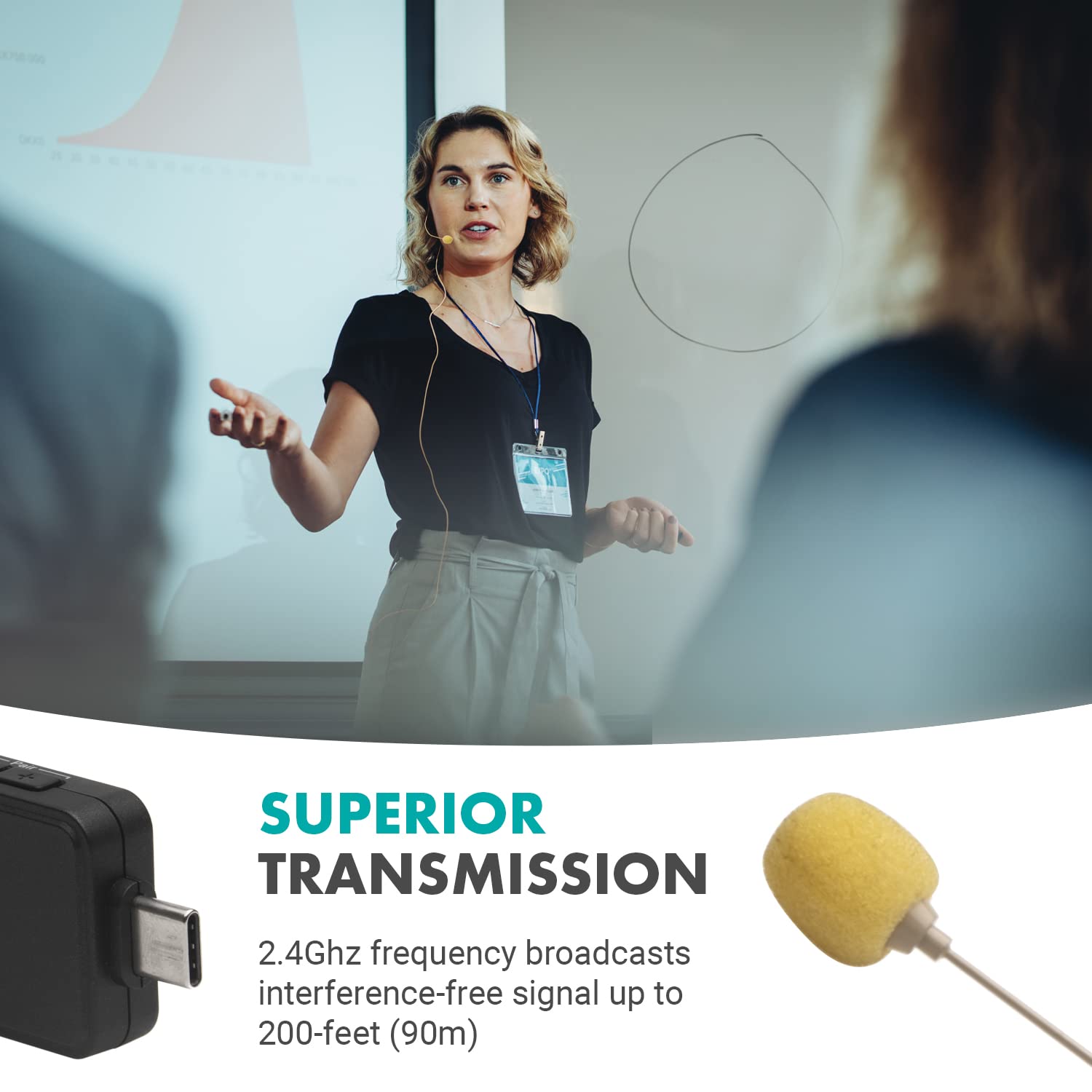 Movo WMX-1-UH USB-C Wireless Headset Microphone - USB Wireless Headset Microphone for Computers, Smartphones, and Tablets