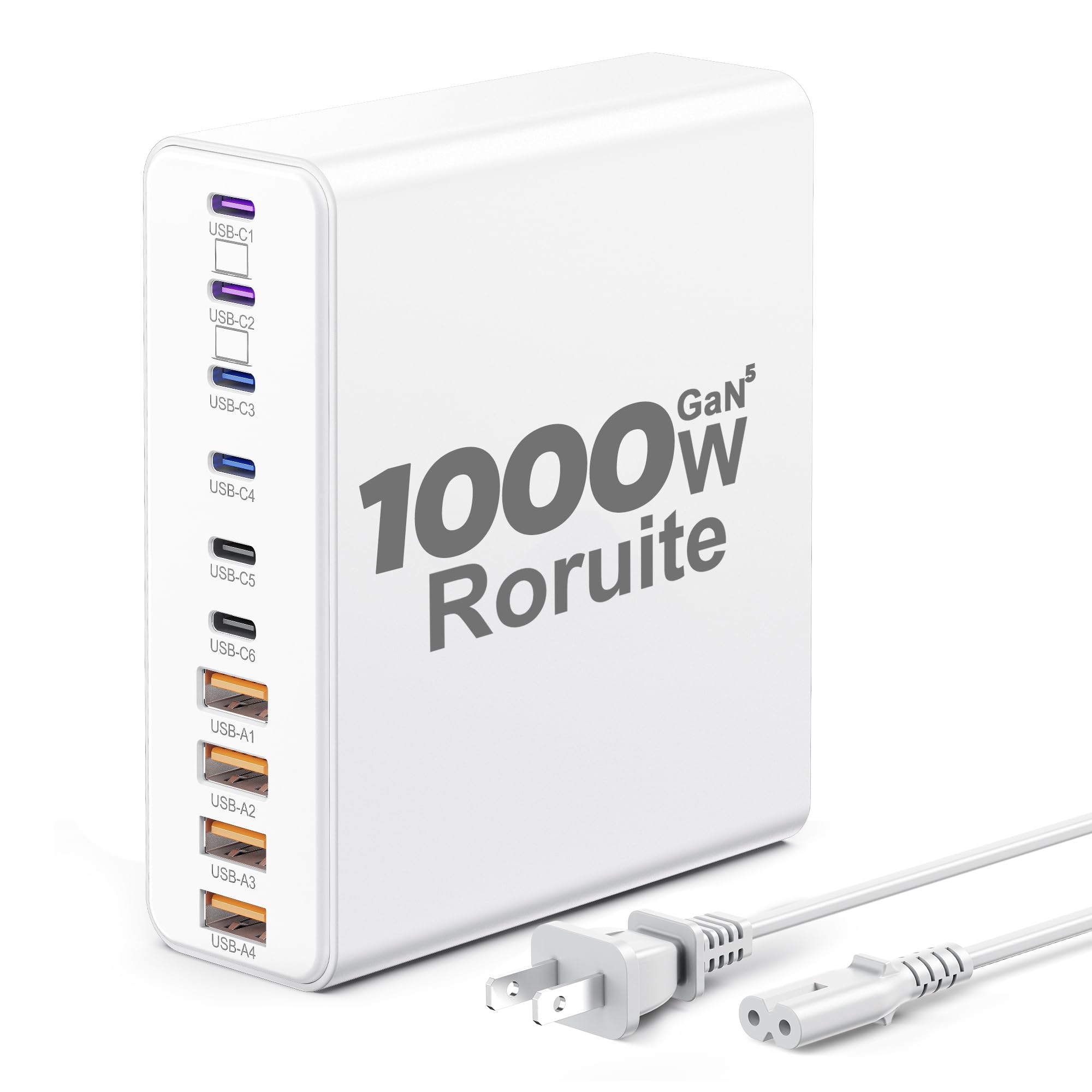 Roruite 1000W USB C Charging Station, 120W PD GaN5 Super Fast USB by Roruite - Angle View 9