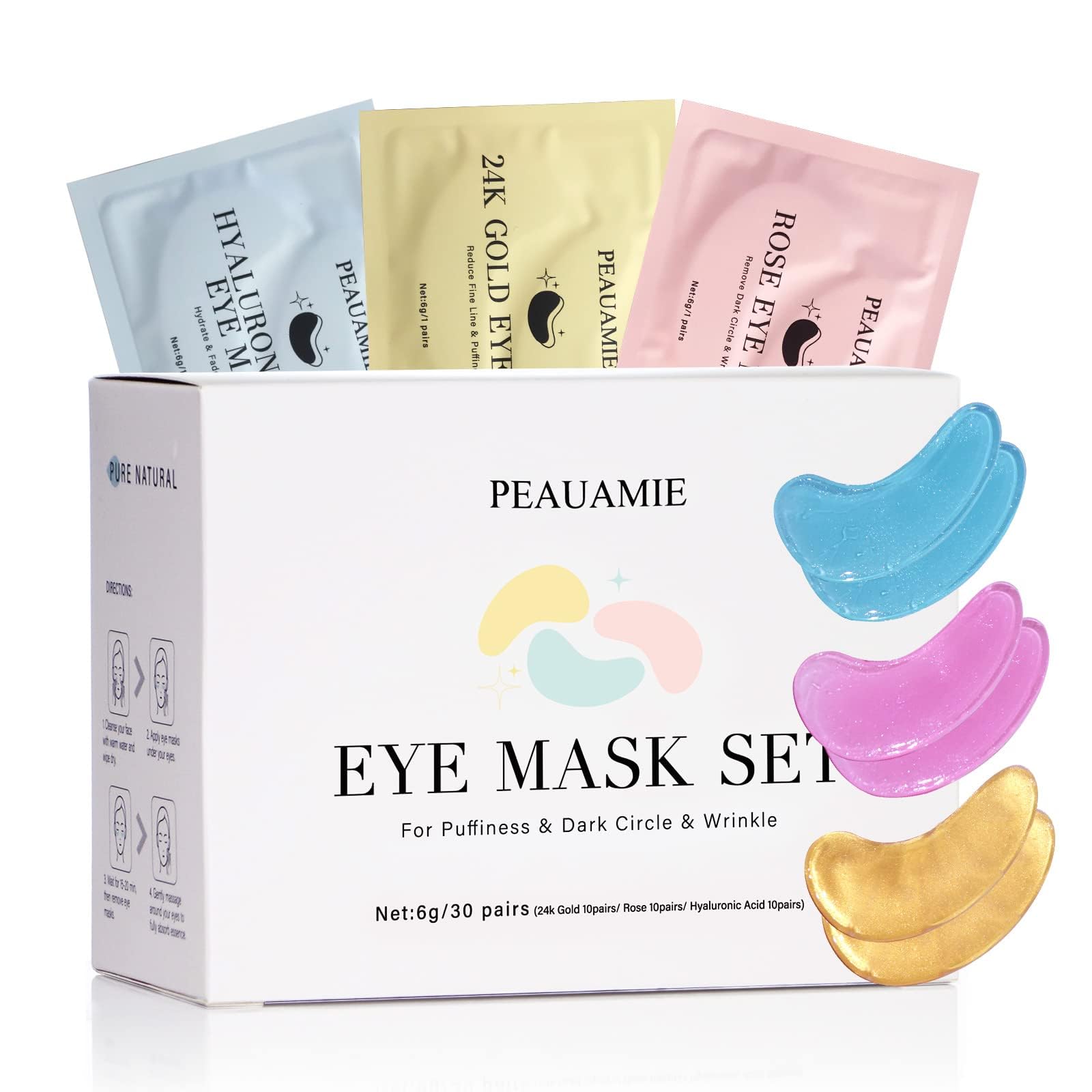 PEAUAMIE Under Eye Patches Gold and Hyaluronic Acid for puffy - Product Imagery