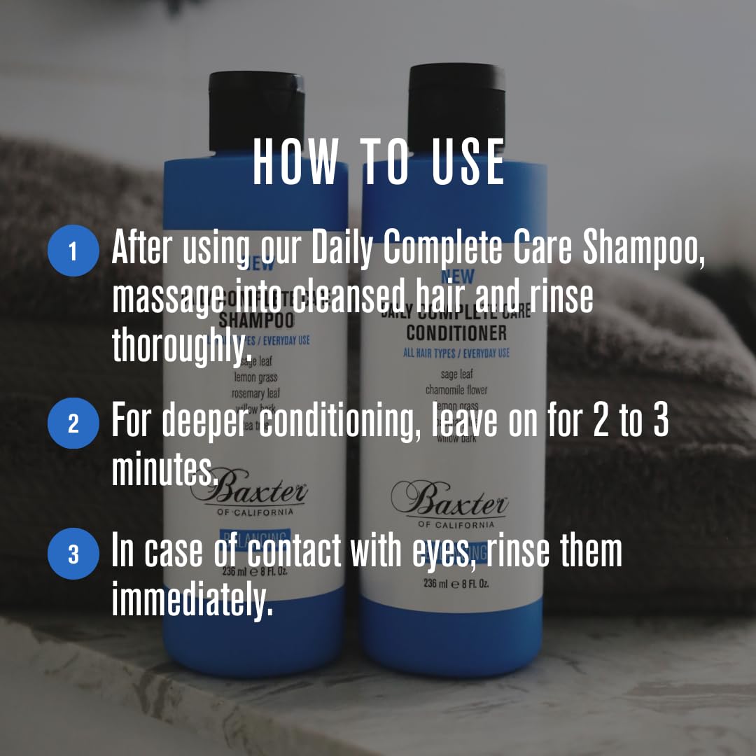 Baxter of California Daily Complete Care Conditioner bottle, 16 ounces, with label and cap visible on a neutral background.
