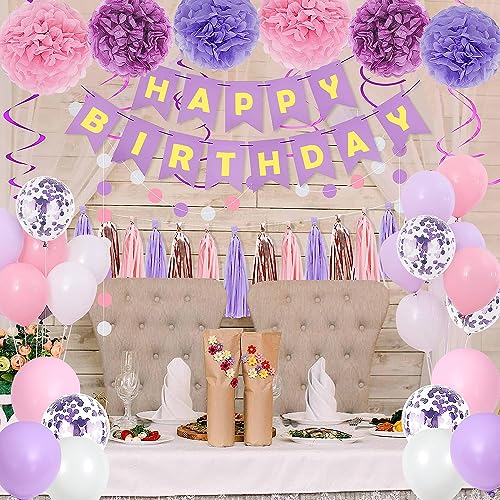 Purple Pink Birthday Party Decorations for Women Girls with - Product Imagery