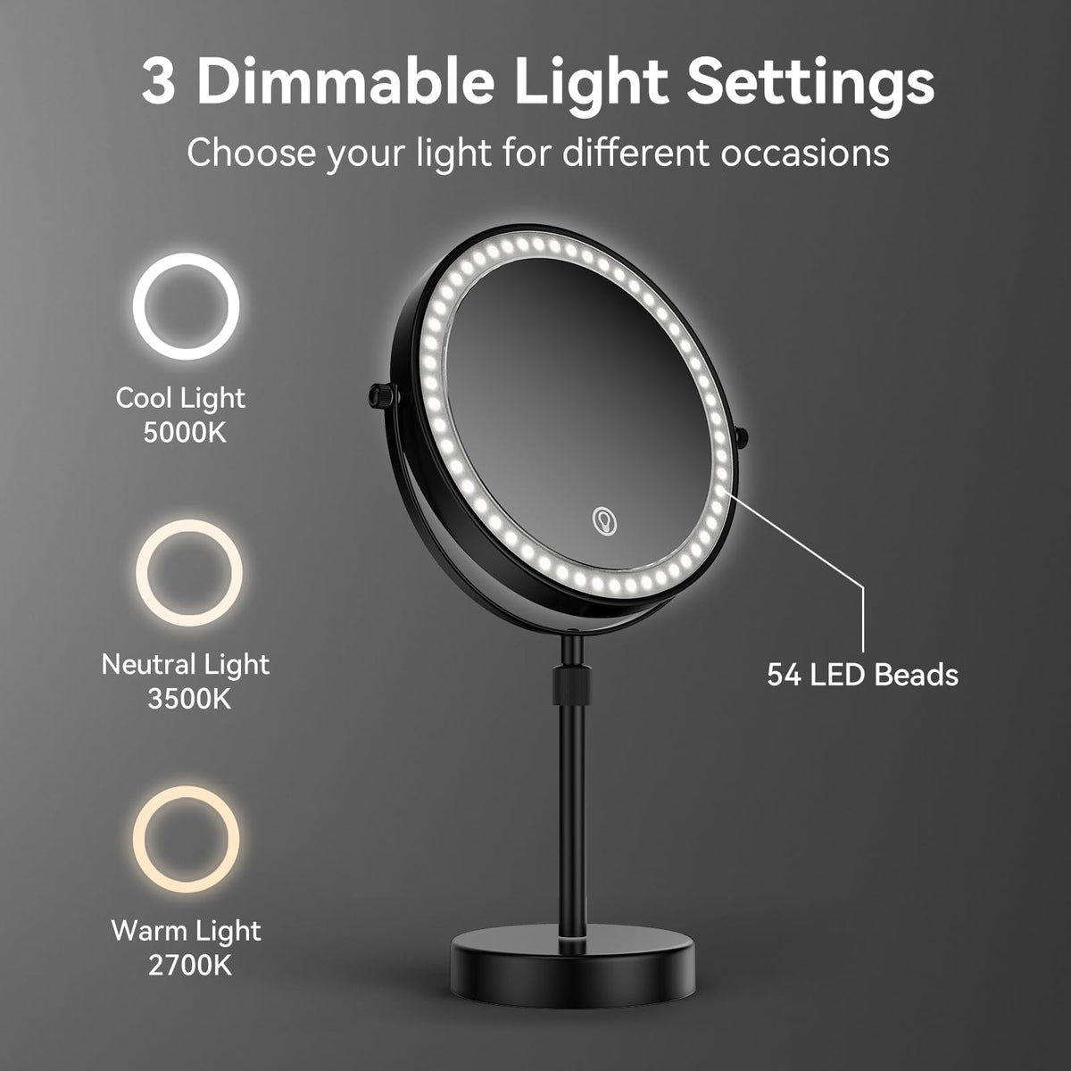 Nicesail LED Lighted Makeup Mirror Tabletop Black 8 Inch 10X - Nicesail Official Imagery - 6