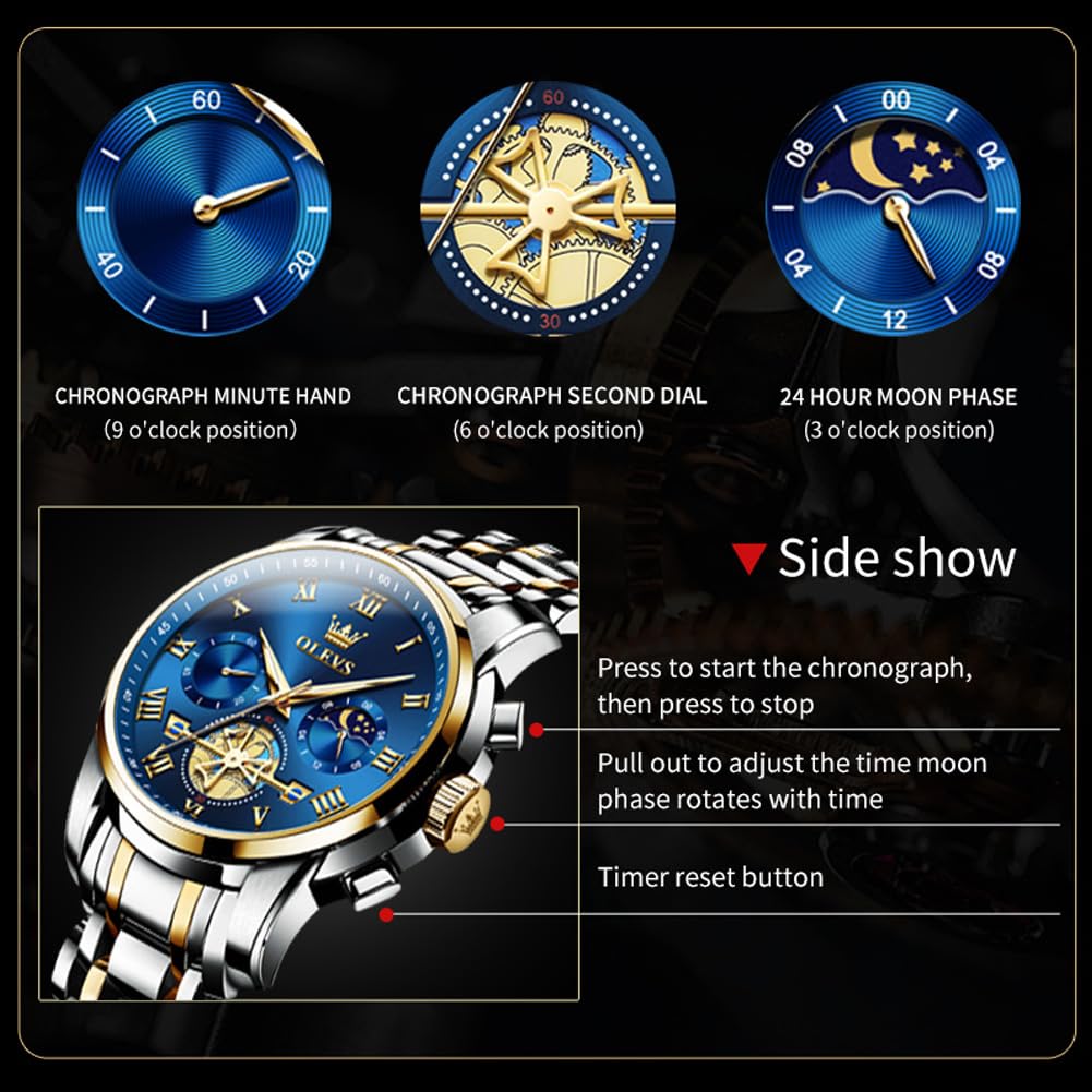 OLEVS Watch Men Luxury Dress Stainless Steel Date Analog Watch Waterpr - View 5