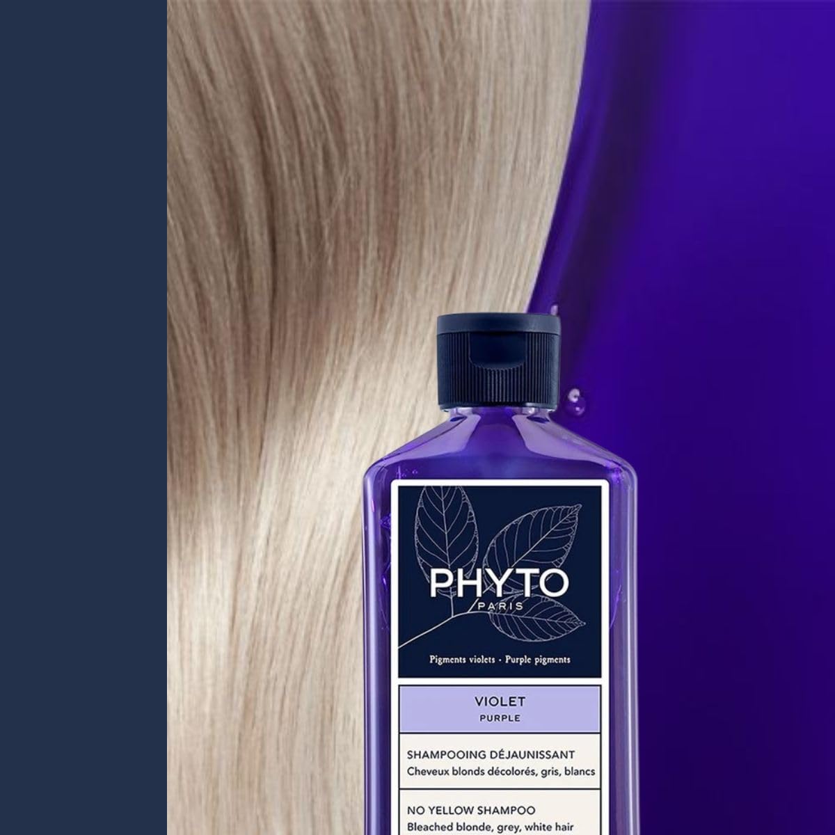PHYTO Purple No-Yellow Shampoo for Gray, White & Bleached Blonde Hair | Sulfate-Free | Neutralizes Brassy Tones, Illuminates Highlights | Made in France | 8.45 fl oz