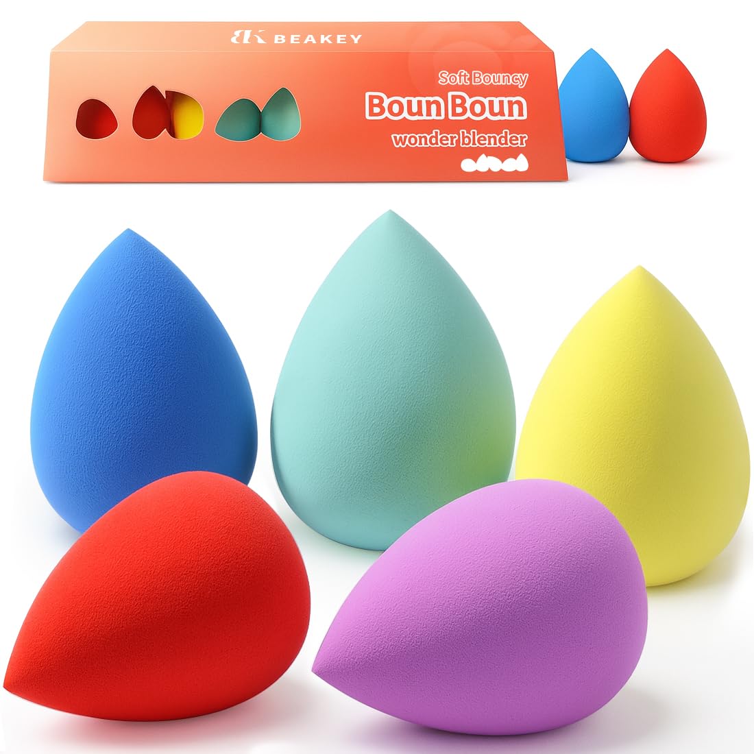 BEAKEY Makeup Sponge Set, 5 Pack Foundation Beauty Sponges & - Product Imagery