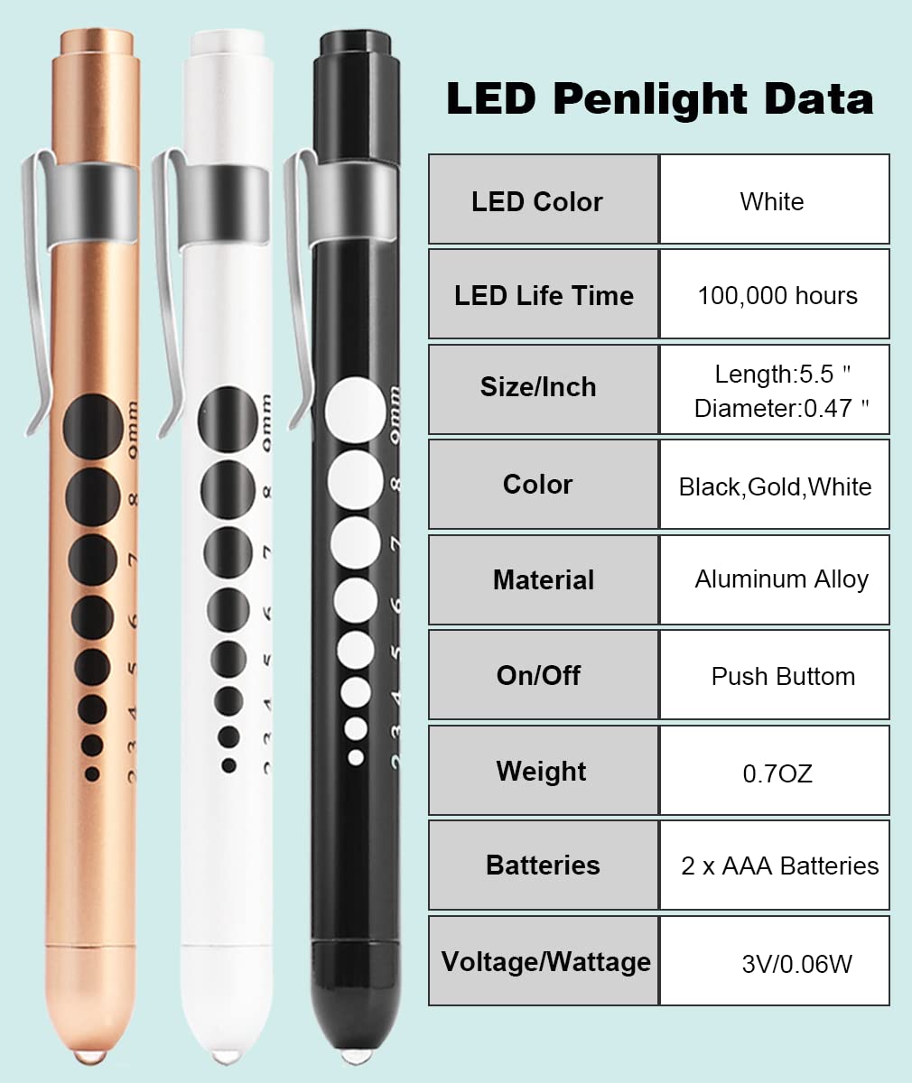 MEUUT Nurse Penlights 3 Pack with 6 AAA Batteries & Pupil Gauge