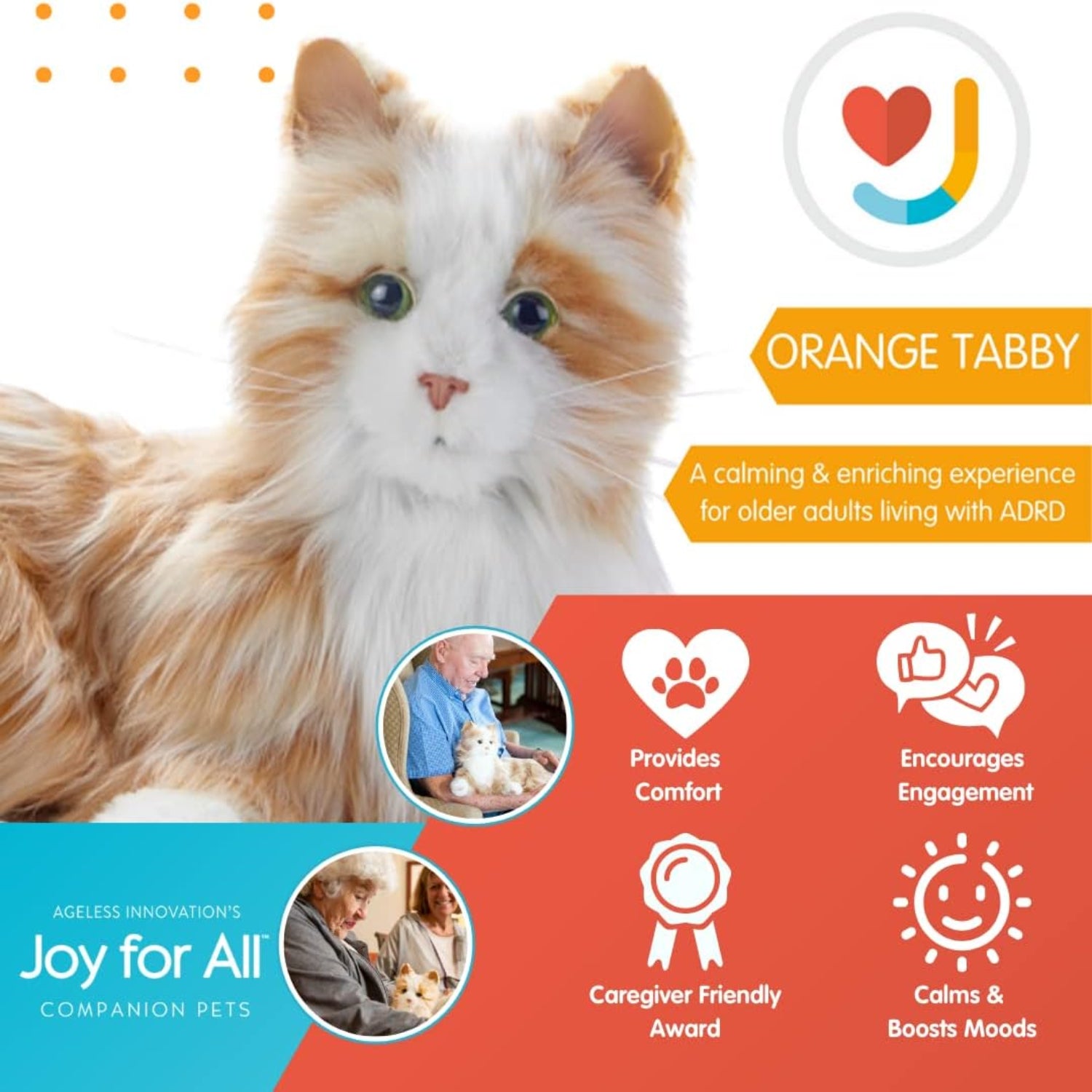 Lifelike JOY FOR ALL companion pet cat for seniors, realistic animatronic cat with detailed fur and expressive eyes.