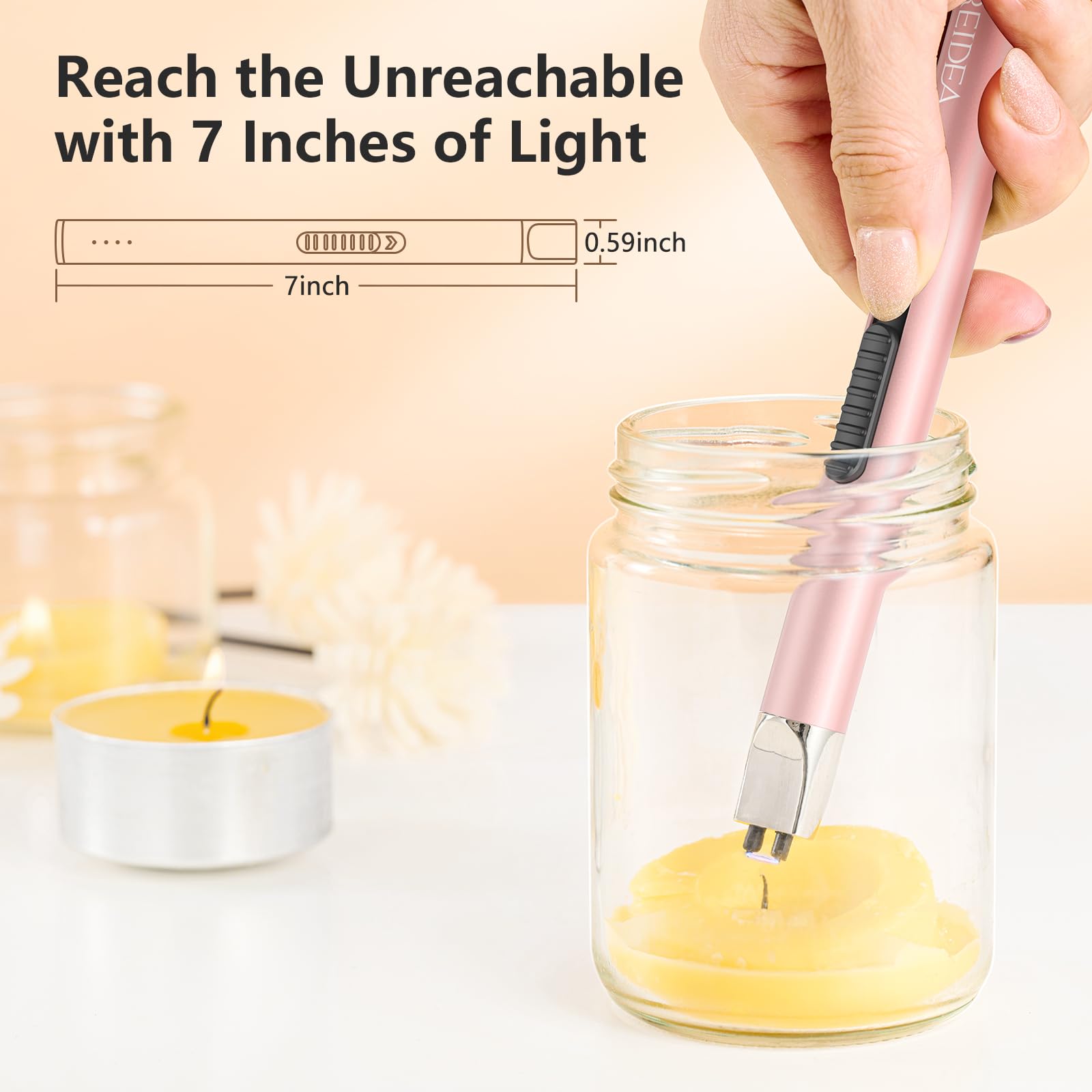 REIDEA Candle Lighter Rose Gold, Long USB Rechargeable Electronic by REIDEA - Angle View 2